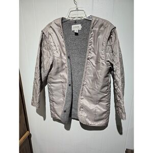 J. Crew Women Coat Beige Puffer Y2K  Quilted Open Front Coat Jacket Fleece Small